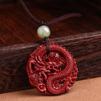 Fortune Jewel Year Of The Dragon Natural Cinnabar Hetian Jade Bead Copper Coin Attract Wealth Strength Necklace Pendant