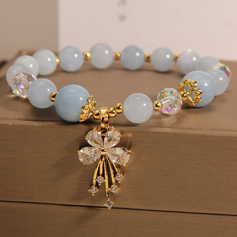 Fortune Jewel Aquamarine Pink Crystal Healing Zircon Butterfly Charm Bracelet