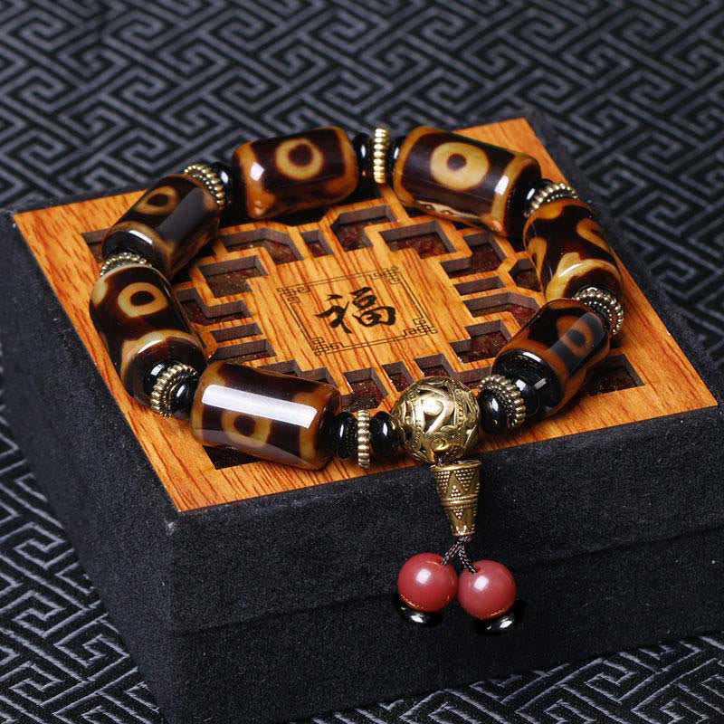 Fortune Jewel Tibetan Nine-Eye Dzi Bead Fortune Charm Bracelet