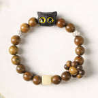 Fortune Jewel Green Sandalwood Ebony Wood Cat Peace Soothing Bracelet