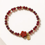 Fortune Jewel 14K Gold Plated Natural Garnet Cinnabar Flower Calm Bracelet