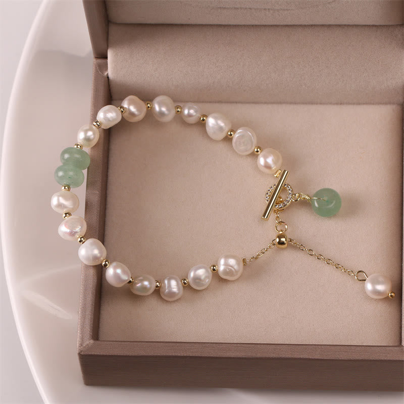 Fortune Jewel Pearl Green Strawberry Quartz Bead Healing Chain Bracelet