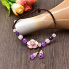 Fortune Jewel Natural Amethyst Rose Quartz Crystal Charm Lucky Healing Anklet