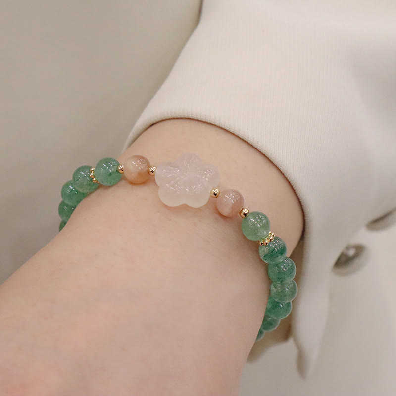 Fortune Jewel Natural Green Strawberry Quartz Chalcedony Flower Gratitude Bracelet