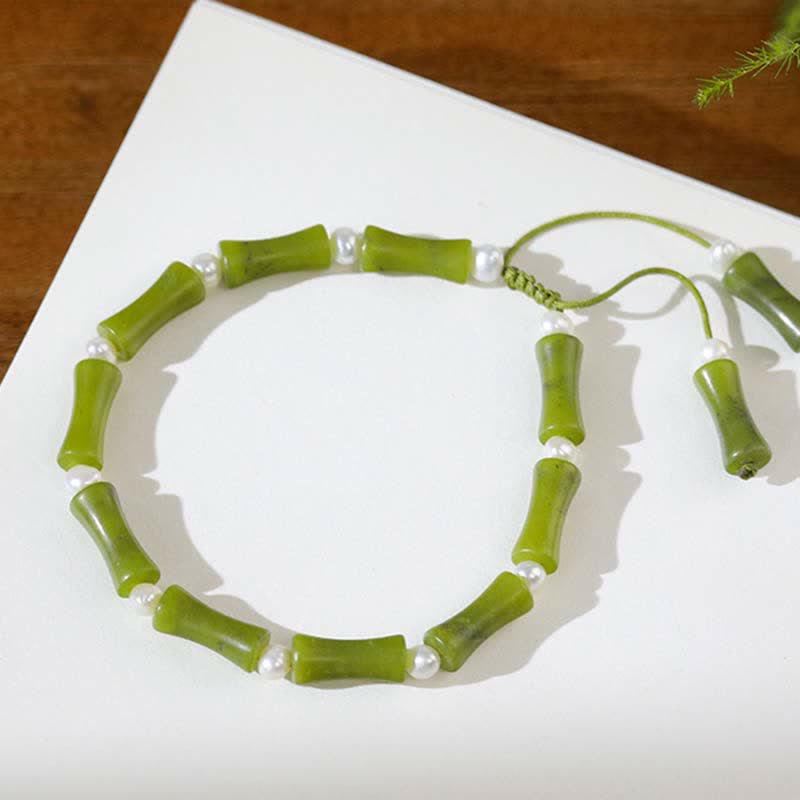 Fortune Jewel Natural Peridot Bamboo Pattern Love Peace Bracelet