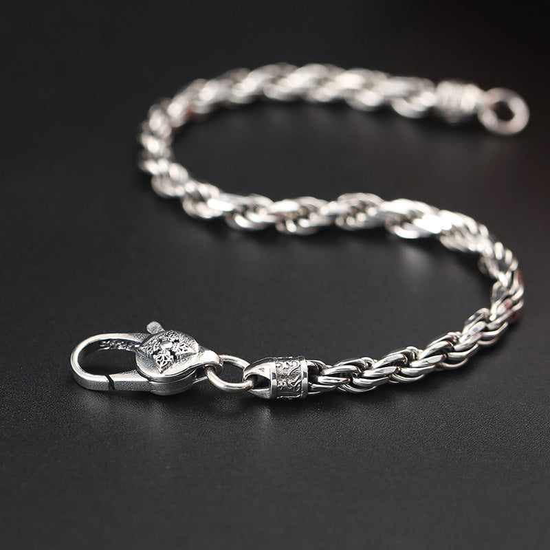 Fortune Jewel 925 Sterling Silver Tibet Om Mani Padme Hum Double Dorje Vajra Twisted Design Peace Love Bracelet