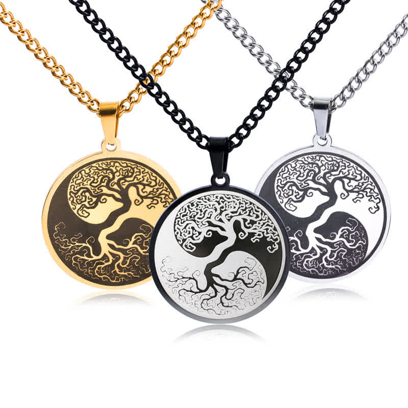Fortune Jewel The Tree of Life Titanium Steel Connection Necklace Pendant