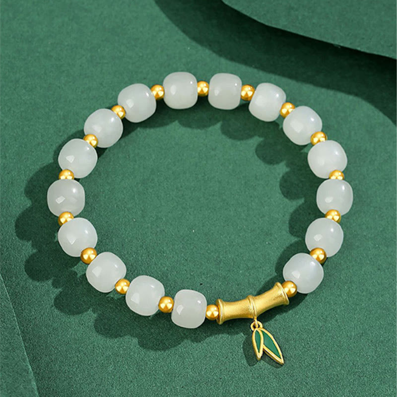 Fortune Jewel 925 Sterling Silver Hetian White Jade Bamboo Luck Bracelet