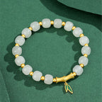 Fortune Jewel 925 Sterling Silver Hetian White Jade Bamboo Luck Bracelet