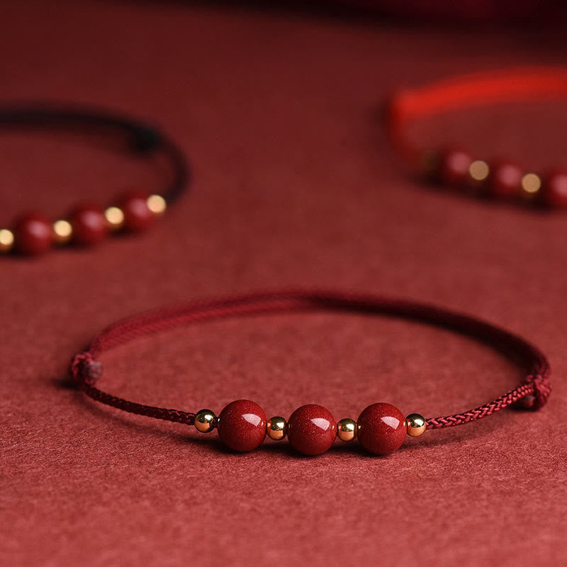 Fortune Jewel Natural Lucky Cinnabar Bead Blessing String Bracelet Anklet