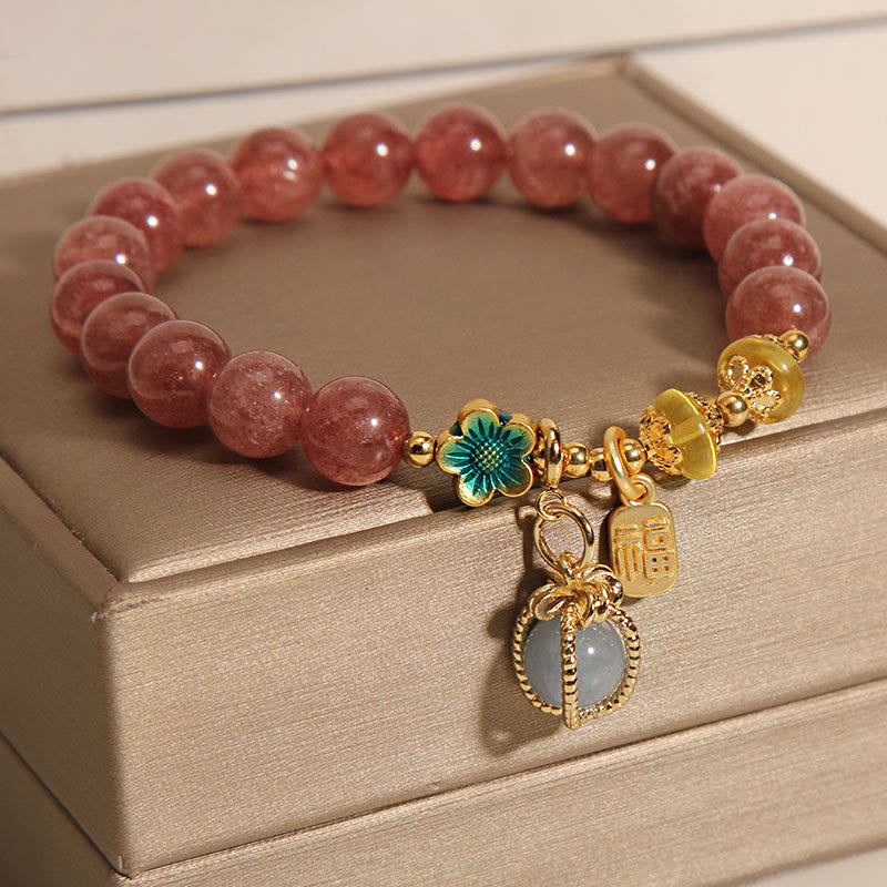 Fortune Jewel Natural Strawberry Quartz Crystal Aquamarine Fortune Brand Love Bracelet