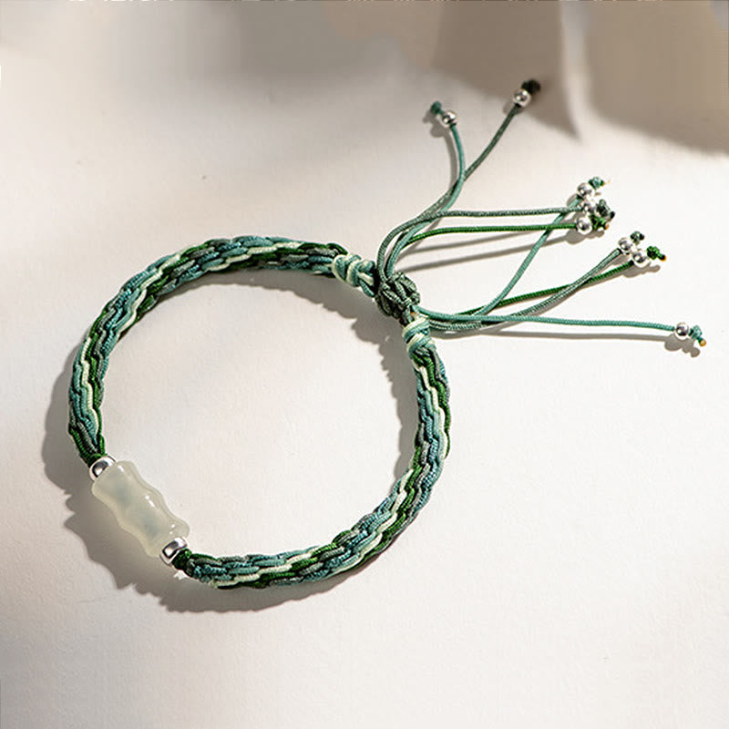 Fortune Jewel White Jade Bamboo Reincarnation Knot Wealth Luck Strength String Bracelet