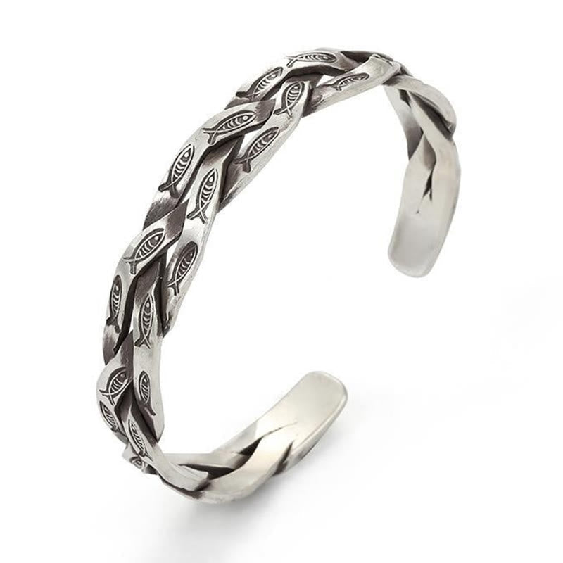 Fortune Jewel Koi Fish Twisted Design Luck Wealth Cuff Bracelet Bangle
