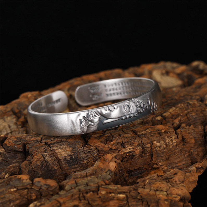 Fortune Jewel 999 Sterling Silver Buddha Head Heart Sutra Serenity Bracelet Bangle