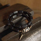 Fortune Jewel Tibet Ebony Wood Dzi Bead Copper Balance Double Wrap Bracelet