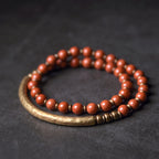 Fortune Jewel Red Jasper Moss Agate Black Obsidian Crystal Copper Peace Couple Bracelet