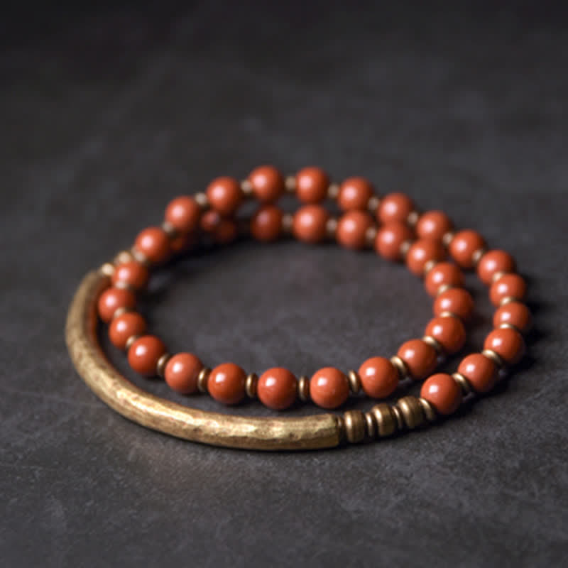 Fortune Jewel Red Jasper Moss Agate Black Obsidian Crystal Copper Peace Couple Bracelet