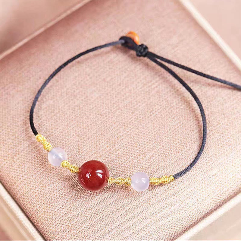 Fortune Jewel Natural Red Agate Chalcedony Self-acceptance Confidence String Bead Bracelet Necklace Pendant