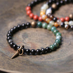 Fortune Jewel Black Obsidian Sodalite Crystal Copper Strength Couple Bracelet