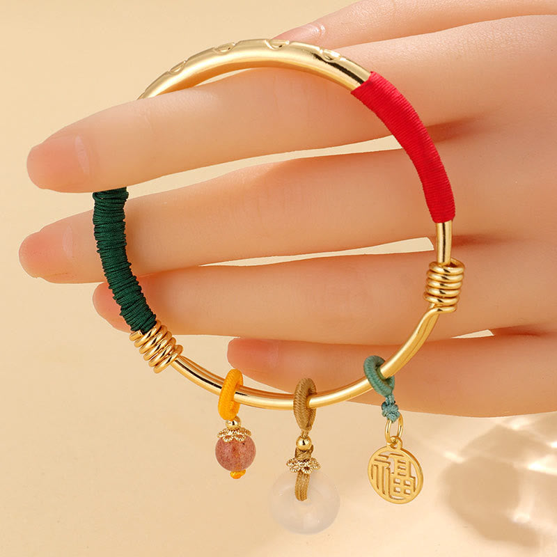 Fortune Jewel Pink Crystal Peace Buckle Lucky Flower Love Bracelet Bangle