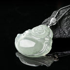 Fortune Jewel Natural Jade Laughing Buddha Prosperity Abundance Titanium Steel Chain Necklace Pendant Fortune Jewel