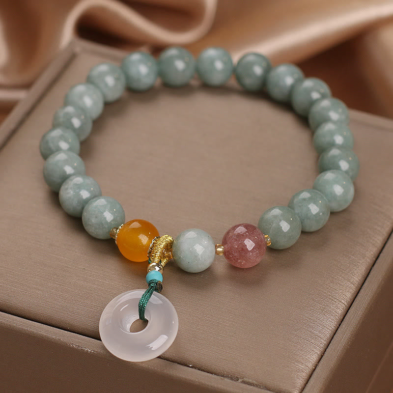 Fortune Jewel Natural Jade Strawberry Quartz Bead Peace Buckle Prosperity Bracelet