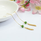 Fortune Jewel 925 Sterling Silver Natural Hetian Cyan Jade Bead Luck Phoenix Tail Drop Earrings