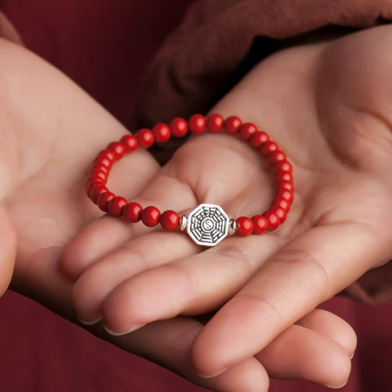 Fortune Jewel 925 Sterling Silver Yin Yang Bagua Symbol Cinnabar String Concentration Bracelet