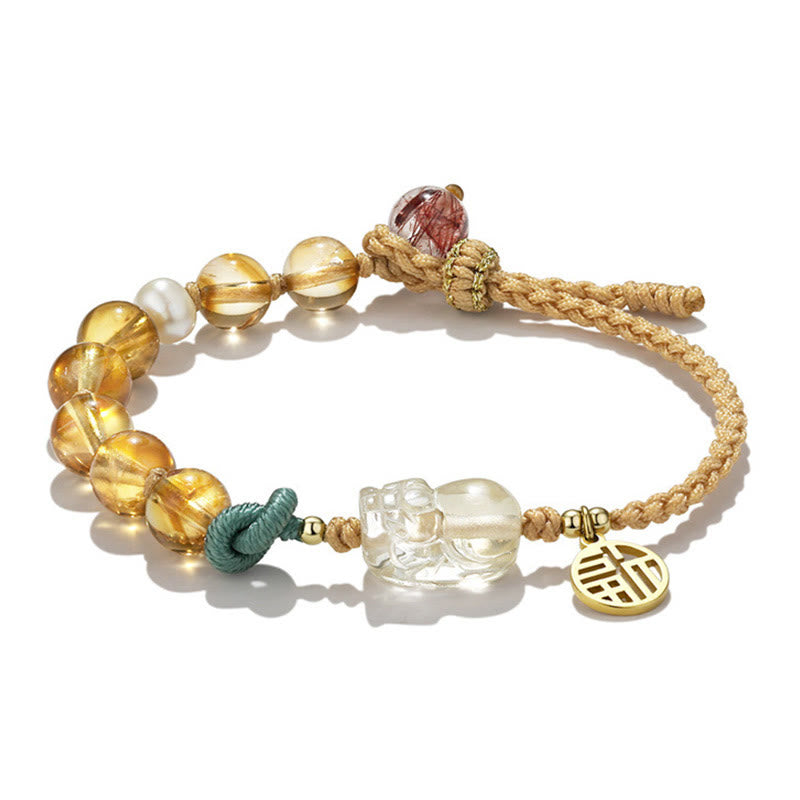 Fortune Jewel Citrine PiXiu Fu Character Prosperity String Braided Bracelet