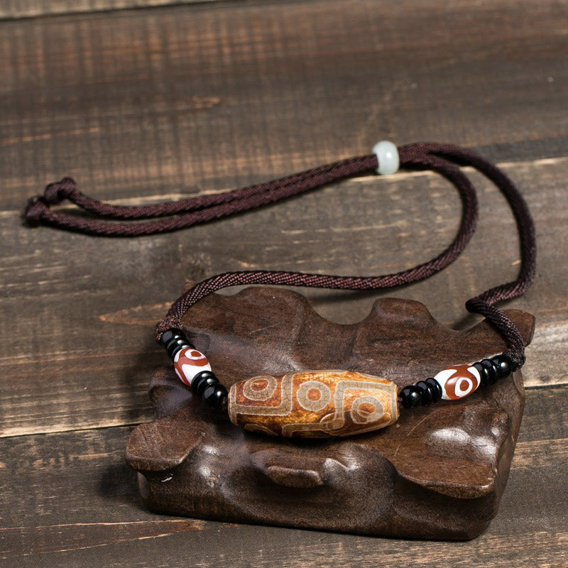 Fortune Jewel Tibetan Nine-Eye Dzi Bead Protection String Necklace