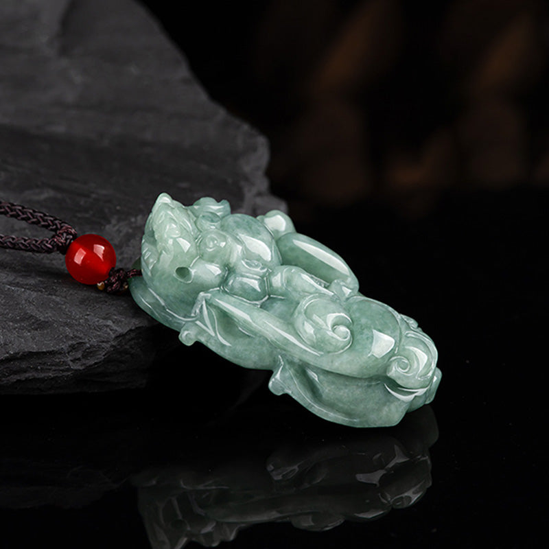 Fortune Jewel Jade PiXiu Wealth Luck String Necklace Pendant