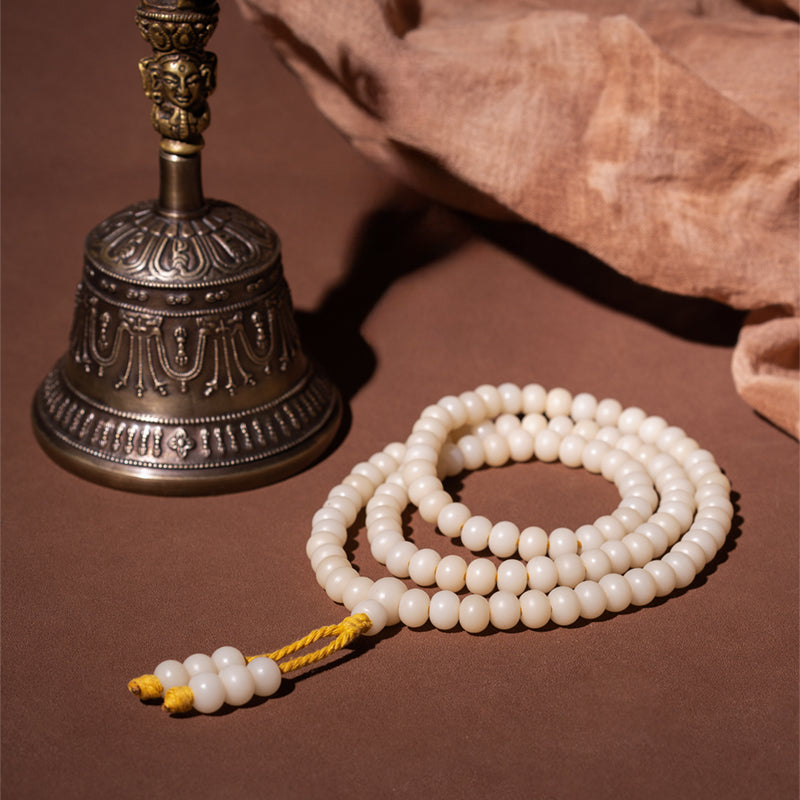 Buddha3bodhi 7.5mm*10mm White Jade Bodhi 108 Bead Mala Prayer Beads