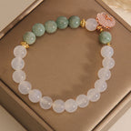 Fortune Jewel White Agate Jade Flower Charm Luck Protection Bracelet
