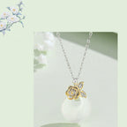 Fortune Jewel 925 Sterling Silver Round Chalcedony Twelve Months Flower Harmony Necklace Pendant