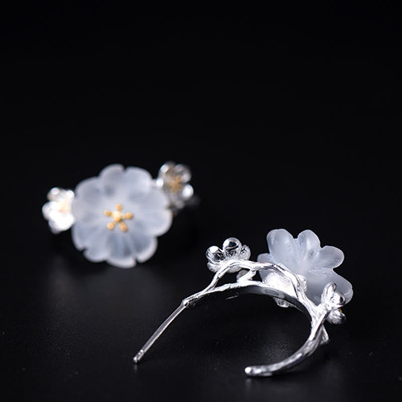 Fortune Jewel 925 Sterling Silver Plum Blossom Floral Blessing Earrings