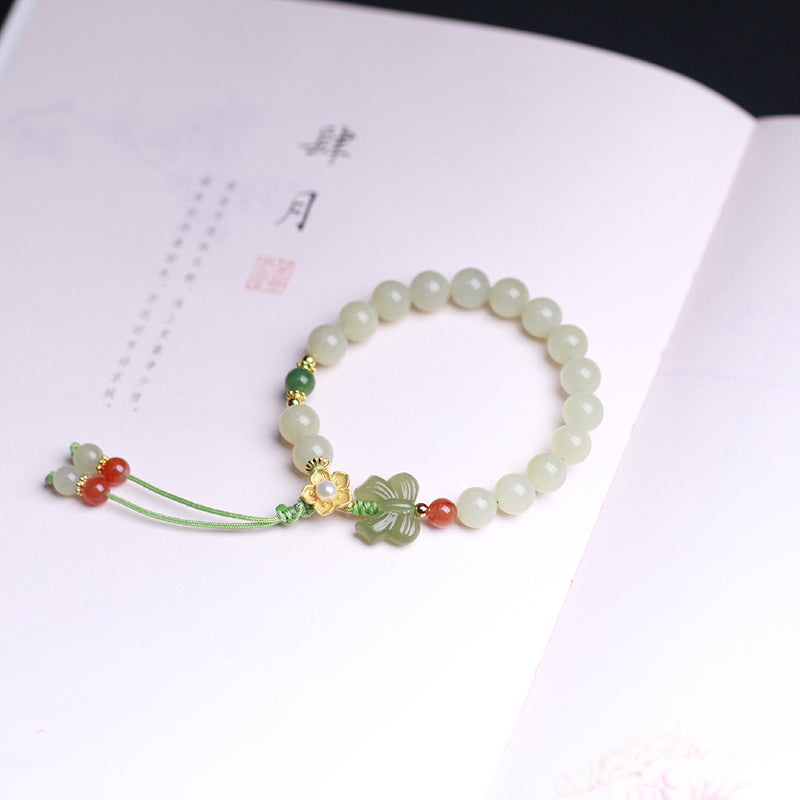 Fortune Jewel 925 Sterling Silver Jade Luck Flower Butterfly Bracelet