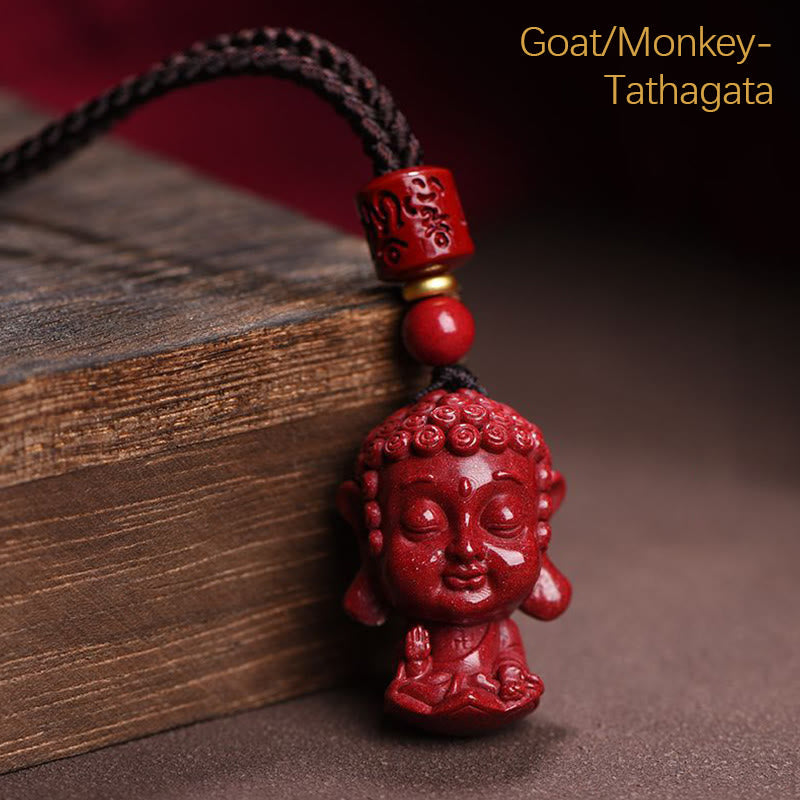 Fortune Jewel Chinese Zodiac Natal Buddha Natural Cinnabar Amulet Keep Away Evil Spirits Necklace Pendant