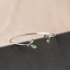 Fortune Jewel Leaf Pattern Cat Eye Support Cuff Bracelet Bangle