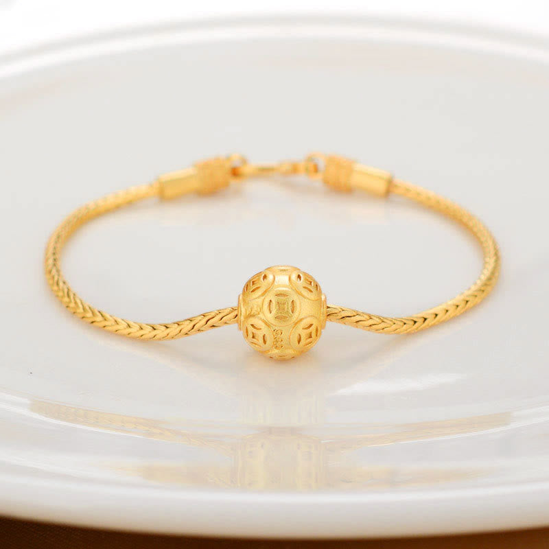 Fortune Jewel Tibetan 18K Gold Om Mani Padme Hum Lucky Koi Fish Fu Character Ingot Copper Coin Peace Bracelet