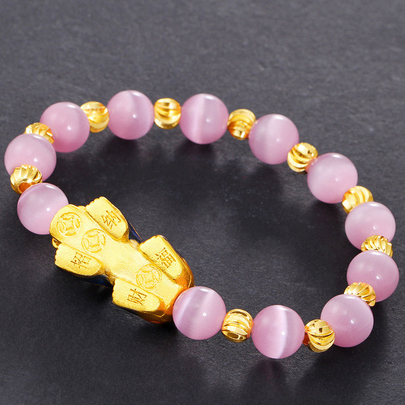 Buddha3bodhi Natural Pink Cat Eye Lucky Pixiu Feng Shui Bracelet