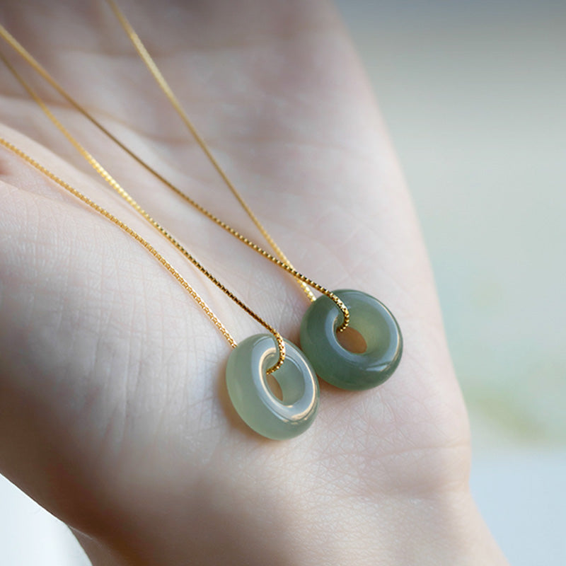Fortune Jewel Natural Round Jade Peace Buckle Luck Abundance Necklace Pendant