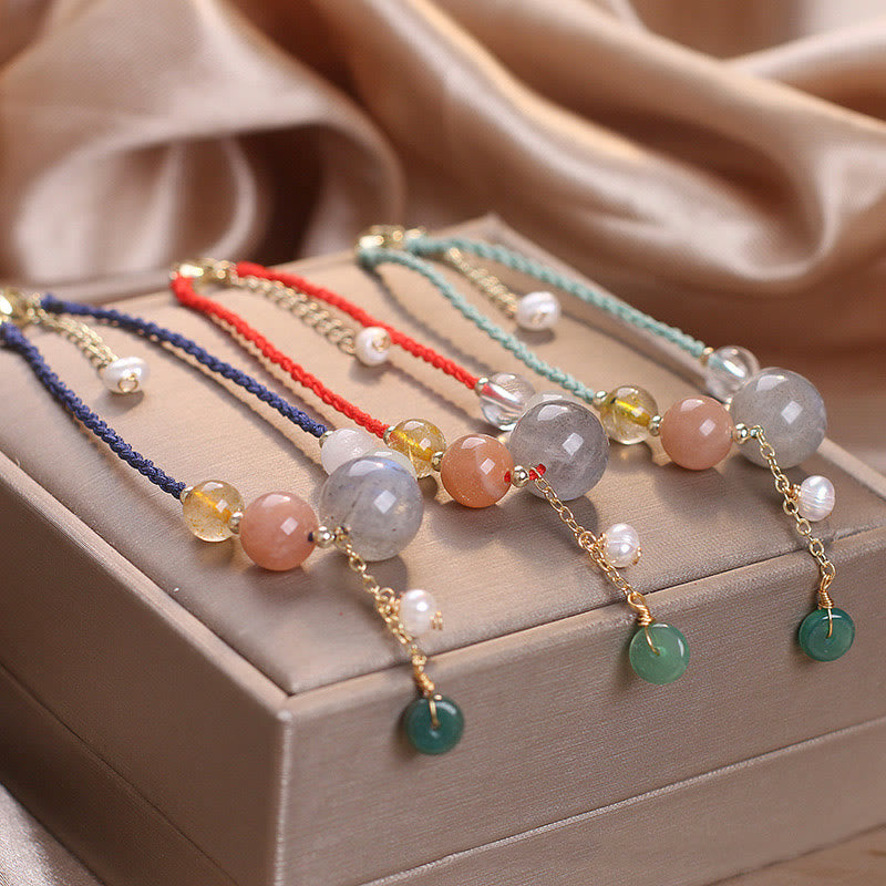 Fortune Jewel Moonstone Sunstone Beads Peace Buckle Charm Healing Bracelet
