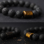 Fortune Jewel Lava Rock Ebony Wood Tiger Eye Support Healing Bracelet