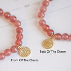 Fortune Jewel 14K Gold Plated Strawberry Quartz Fu Character Healing Charm Bracelet