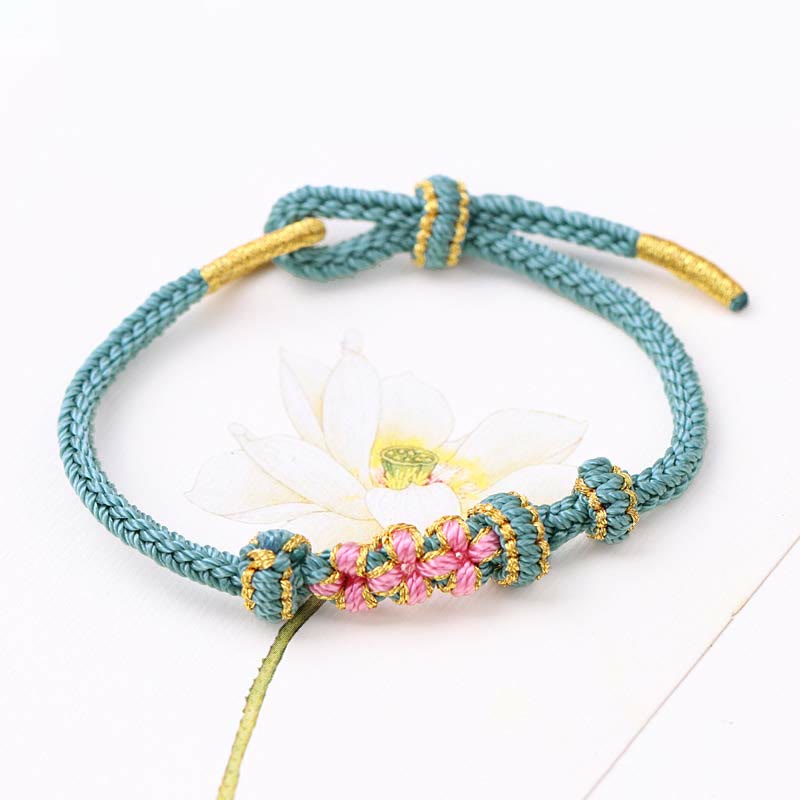 Fortune Jewel Handmade Three Peach Blossoms Luck Eight Strands Braided String Bracelet