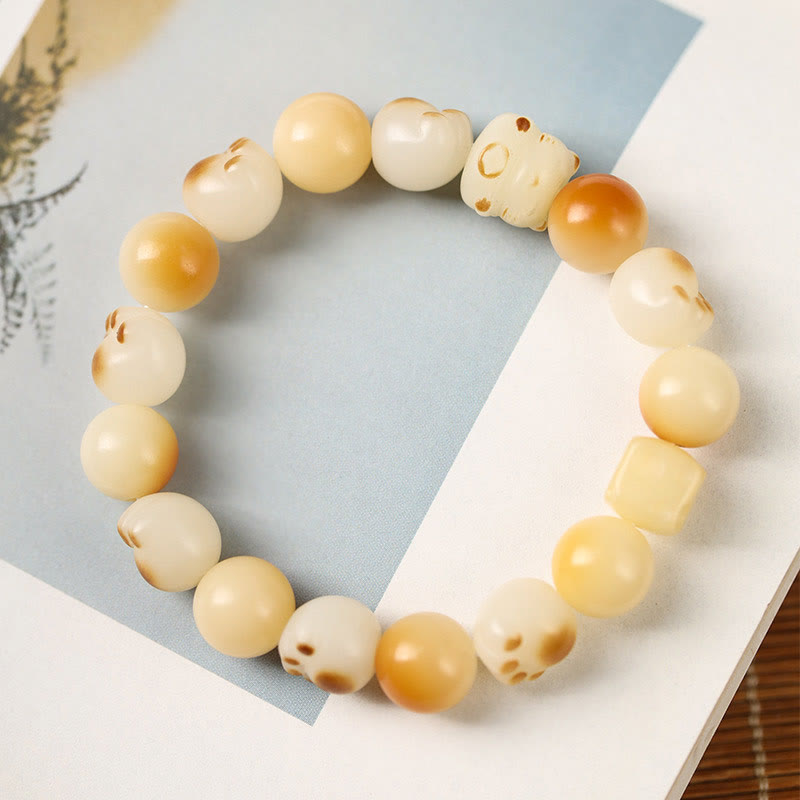 Fortune Jewel Natural Bodhi Seed Sandalwood Lucky Cute Cat Head Paw Claw Peace Bracelet