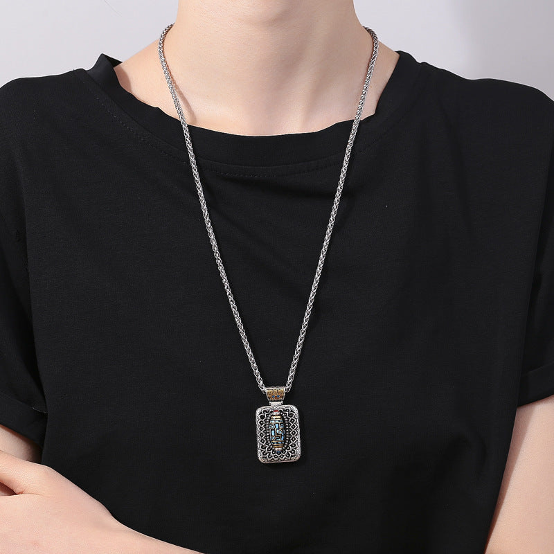 Fortune Jewel Nine-Eye Dzi Bead Design Copper Healing Rotatable Necklace Pendant