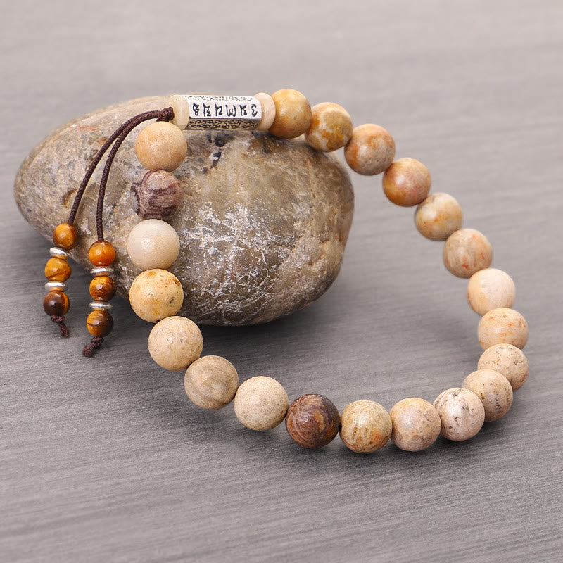 Fortune Jewel Weathered Stone Om Mani Padme Hum Strengthen Bracelet