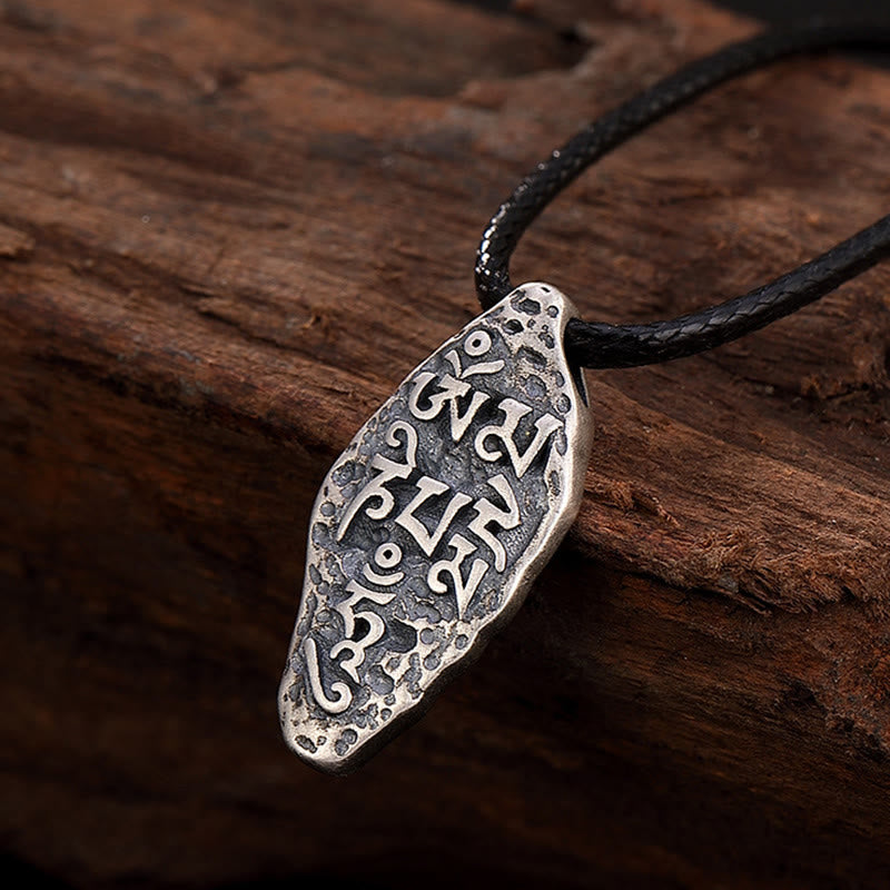 Fortune Jewel Tibetan 925 Sterling Silver Om Mani Padme Hum Dorje Vajra Engraved Strength Necklace Pendant