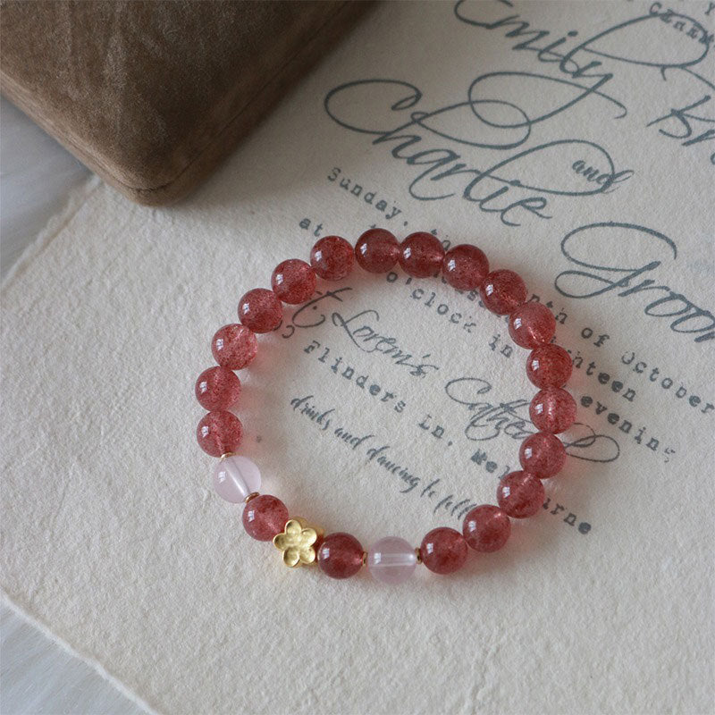 Fortune Jewel Natural Strawberry Quartz Peach Blossom PiXiu Attract Fortune Healing Bracelet